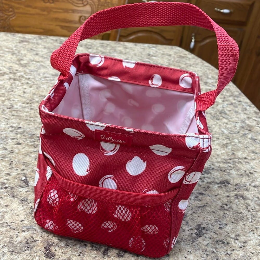 Thirty-One Littles Carry-All Caddy. Red/White Swirled Dot Design. NWOT